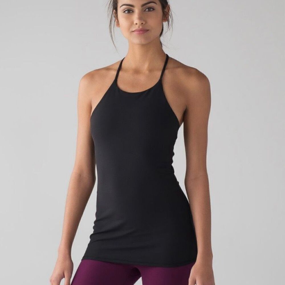 Lululemon Sun Setter Tank Black Size 10 Stretch Yoga style W1AKQS